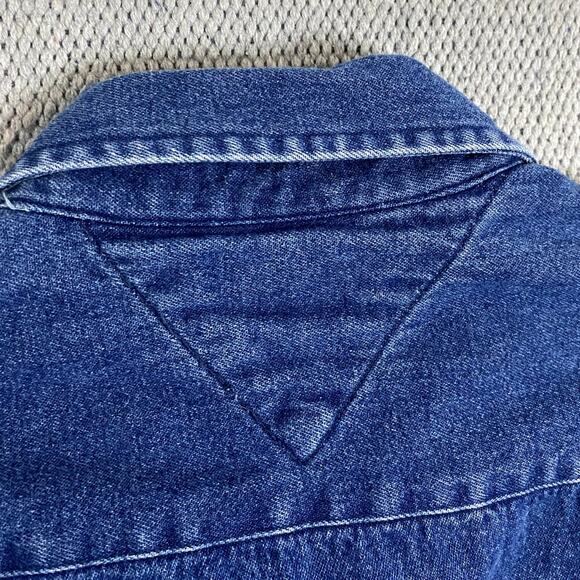 Tommy Hilfiger Vintage Denim Shirt Mens M Blue/Red Checkerboard Crest Preppy Big - Picture 7 of 12